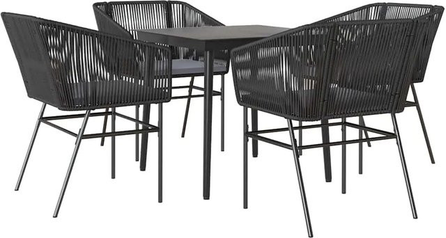 vidaXL 5-teilige Garten-Essgruppe aus Poly Rattan mit Glasplatte und Kissen in Schwarz und Dunkelgrau - Bild 1