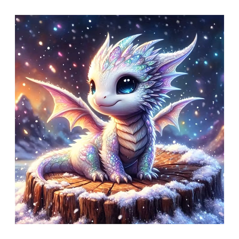Huacan 5D-Diamantgemälde Set Drache im Winter mit runden Steinen in Multicolour - Bild 4