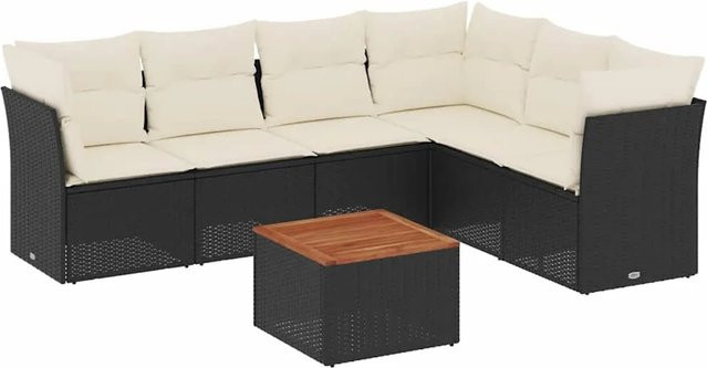 vidaXL 7-teilige Garten-Sofagarnitur aus Poly-Rattan in Schwarz mit cremeweißen Kissen und Stauraum - Bild 1