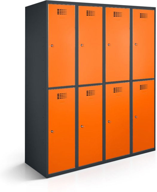 rotstahl Garderobenspind mit 8 Türen in Orange und anthrazitgrauem Korpus, B/T/H: 120 x 50 x 180 cm - Bild 1