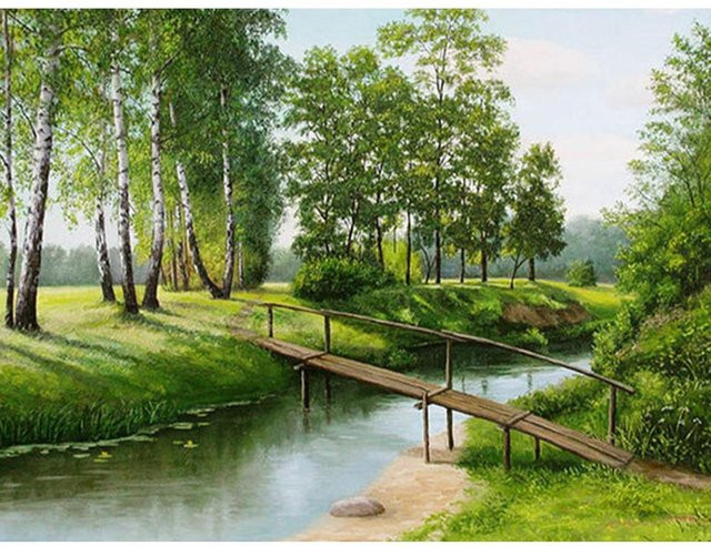 FIYO Diamant-Stickerei Landschaft mit Birke Baum als Perlen-Malerei, Mehrfarbig, B x H: 30 x 20 cm - Bild 1