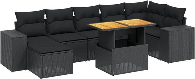 vidaXL 8-teilige Garten-Sofagarnitur aus Poly-Rattan und Akazienholz in Schwarz mit Kissen - Bild 1