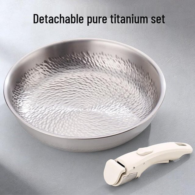 Zhishi Titan-Pfanne mit abnehmbarem Griff, gehämmerte Optik, grau/silber, beschichtetlos und ofenfest - Bild 1