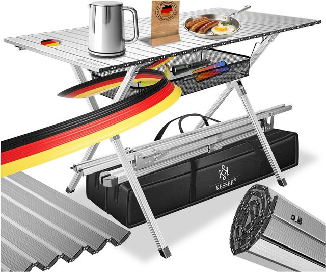 KESSER Campingtisch faltbar mit Aluminiumrahmen und aufrollbarer Tischplatte in Silber, B/T/H: 145 x 70 x 70 cm - Bild 1