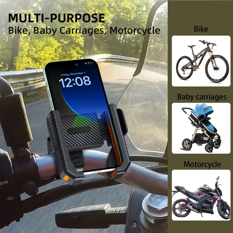Homhu Universal Motorrad Telefon Halter mit Quick Lock Design für iPhone und Smartphones von 4,7 bis 7 Zoll in Orange oder Schwarz - Bild 2