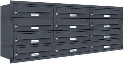 AL Briefkasten-System für 12 Parteien zur Unterputzmontage, grau, B/H/T: 153,88 x 50,0 x 27,5 cm - Bild 1