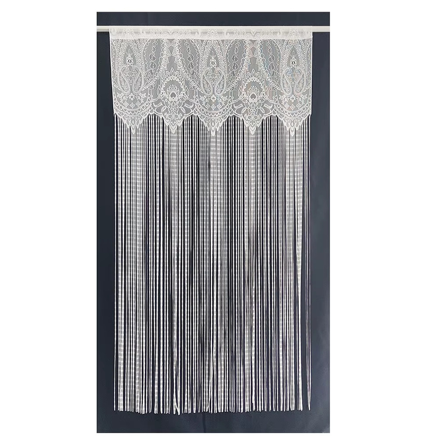 Französischer Vintage-Türvorhang mit Spitze und Quasten in Transparent, Shabby Chic Design mit floralem Muster - Bild 5