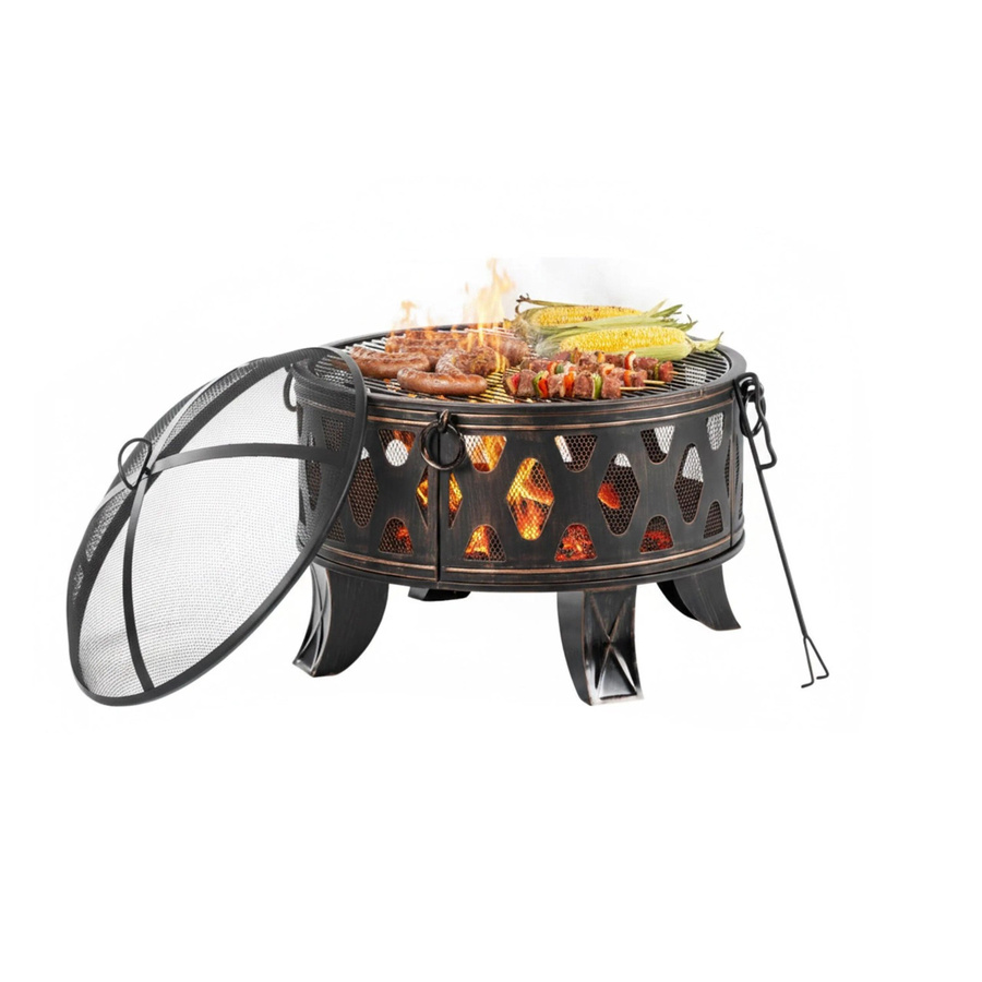 Relaxdays Feuerschale aus Stahl und Edelstahl in Schwarz mit Grillrost und Funkenschutz, Durchmesser: 58 cm, Höhe: 40,5 cm - Bild 2