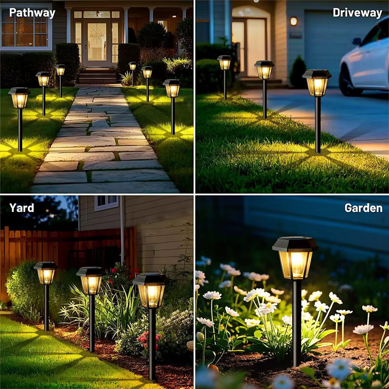 LINYILIGHT Solar-Landschaftslampe Sechseckige Solarleuchten für Garten und Gehweg in Schwarz mit warmweißem Licht - Bild 6