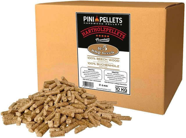 PINI Grillpellets aus 100% Buche, 10 kg zum Grillen, Räuchern und Smoken - Bild 1