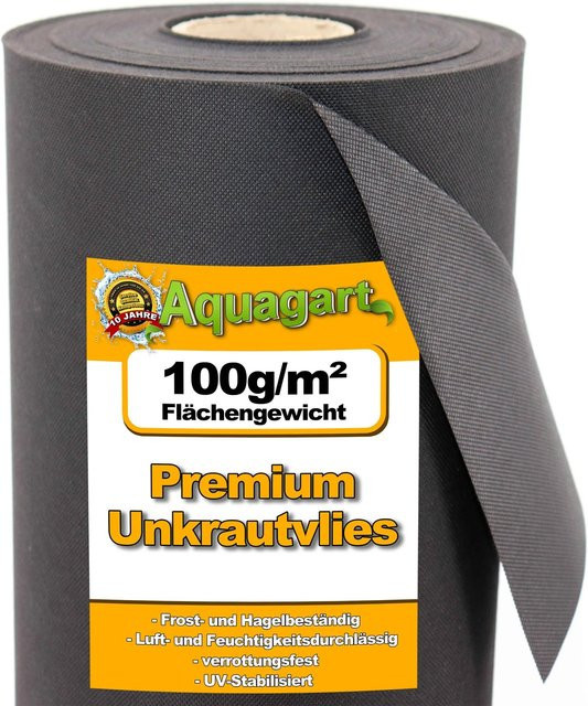 Aquagart Gartenvlies Unkrautvlies Mulchvlies Schwarz 32m² mit 1,6m Breite und 100g/m² - Bild 2