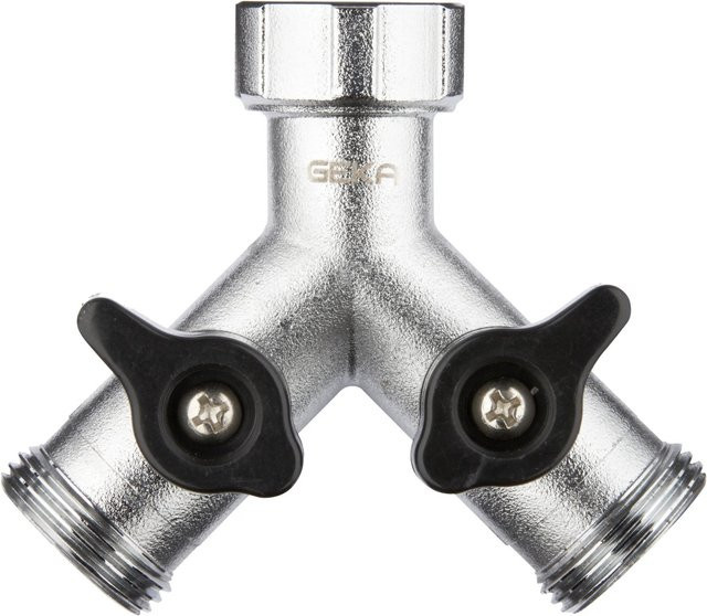 Geka plus Zweiwegeventil Stecksystem aus Messing in Silber, IG 24,1 mm (3/4 Zoll) zu 2 AG 26,4 mm (3/4 Zoll) - Bild 1