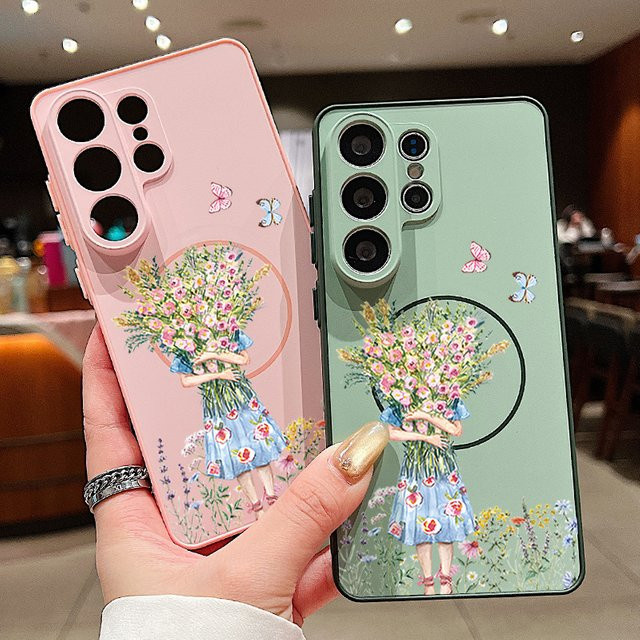 Magnetische Handyhülle mit Blumenmuster für Samsung Galaxy S25 S26 Ultra S24 S23 FE A17 A56 A37 A16 A55 A15 A36 A55 in Blau - Bild 1