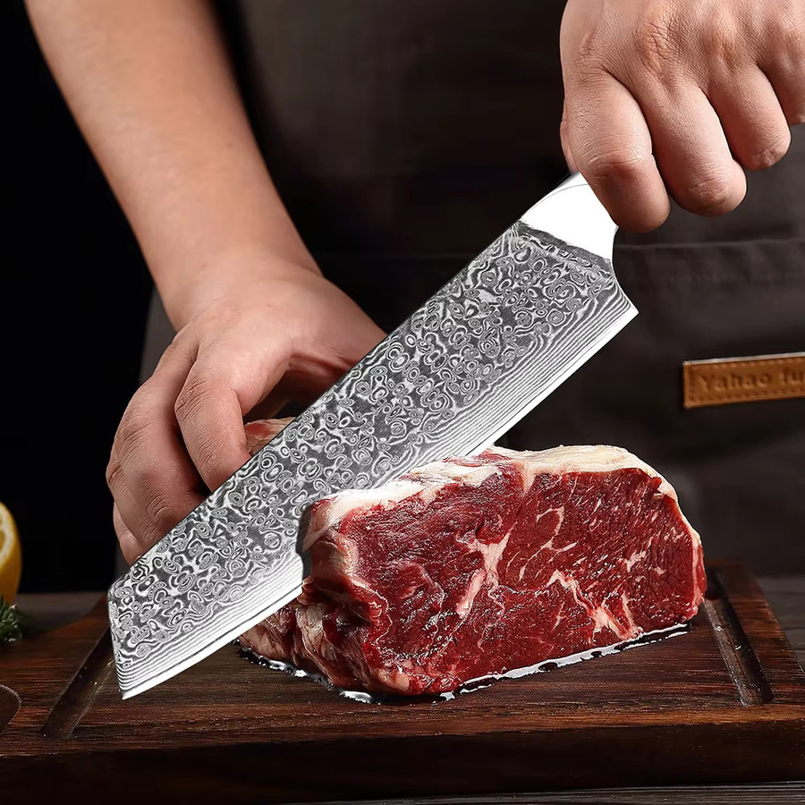 Xituo Kiritsuke Kochmesser aus 67-lagigem Damaststahl mit schwarzem G10-Griff, Länge: 20,32 cm - Bild 6