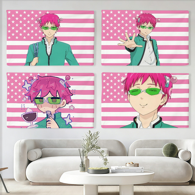 Saiki Kusuo Anime Wandbanner Multicolor, Rechteckige Textil-Dekoration für Innenbereich und Outdoor, Breite: 60 cm, Höhe: 40 cm - Bild 1
