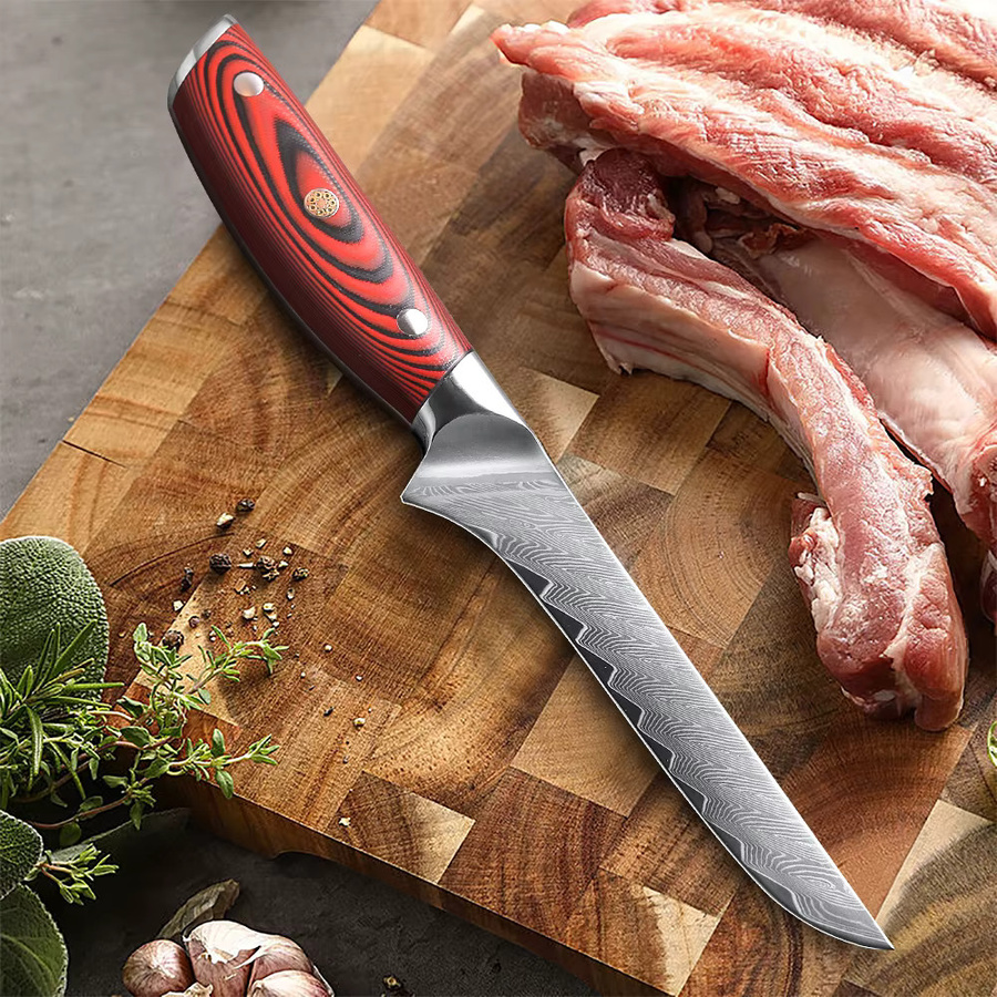 DASHWAY Ausbeinmesser aus Damaszener Stahl mit Holzgriff, professionelles japanisches Filetiermesser für Fisch, 15,5 cm - Bild 3