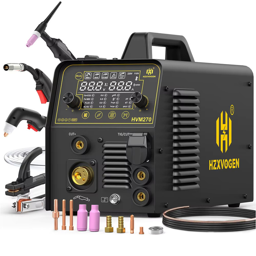 HZXVOGEN HVM270 6-in-1 Multiprozess-Schweißgerät in Schwarz mit MIG, TIG, MMA ARC und Plasmaschneidefunktion für Edelstahl und Aluminium, 220V - Bild 2
