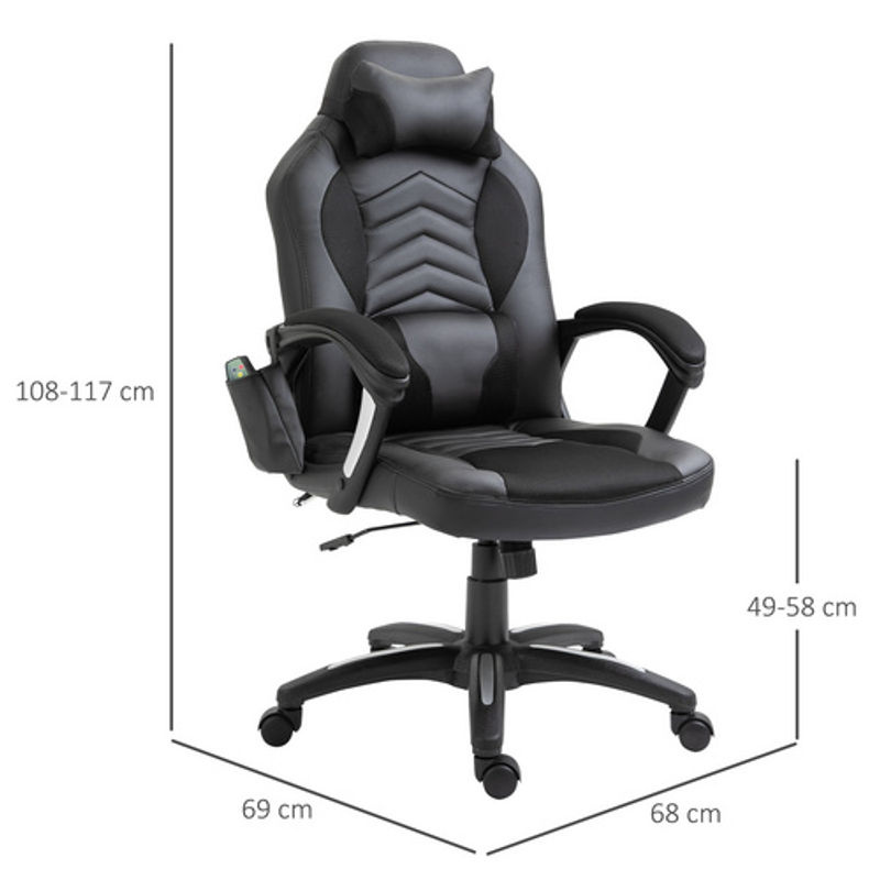 HOMCOM Gaming Stuhl in Schwarz aus Kunstleder mit Kopfstütze und 360 Grad Drehsitz, B/T/H: 68 x 49 x 117 cm - Bild 5