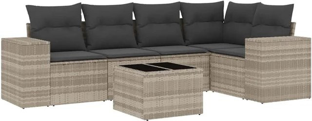 vidaXL 6-teilige Garten-Sofagarnitur aus Poly-Rattan mit Kissen in Hellgrau - Bild 1