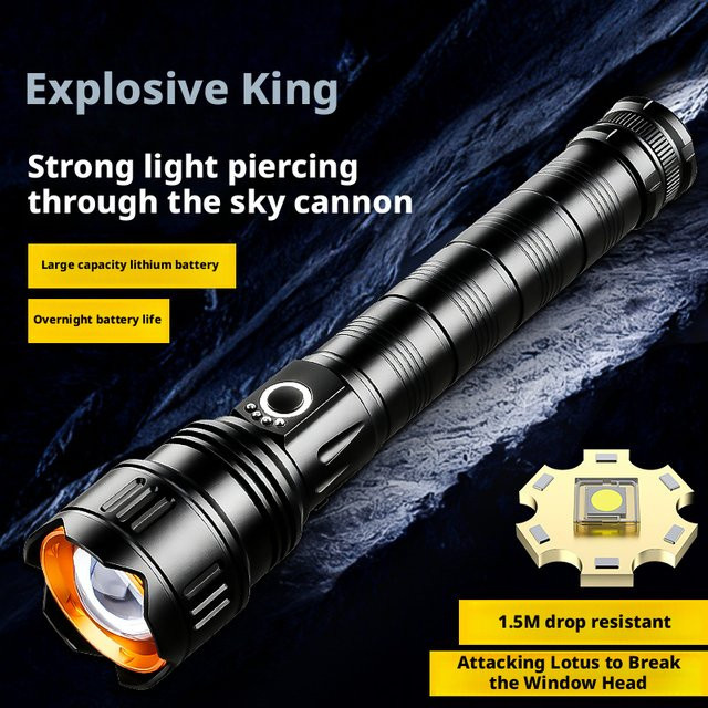 ESMARTER Taktische Taschenlampe Schwarz mit zoombarem Strahl und wiederaufladbarem Akku für Outdoor und Notbeleuchtung - Bild 1
