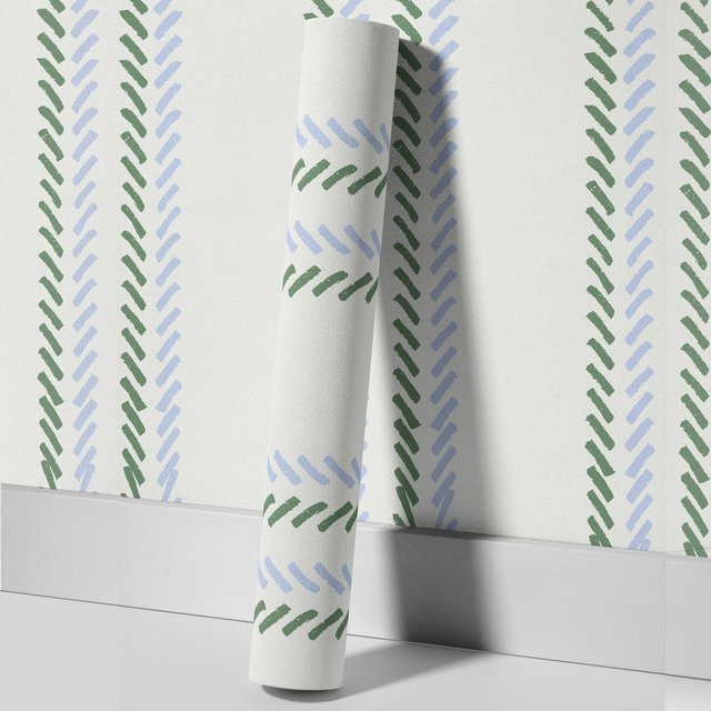 Meihodan Selbstklebende Fischgräten-Tapete in Grün-Blau mit geometrischem Streifenmuster für moderne Badezimmer-Dekoration - Bild 1