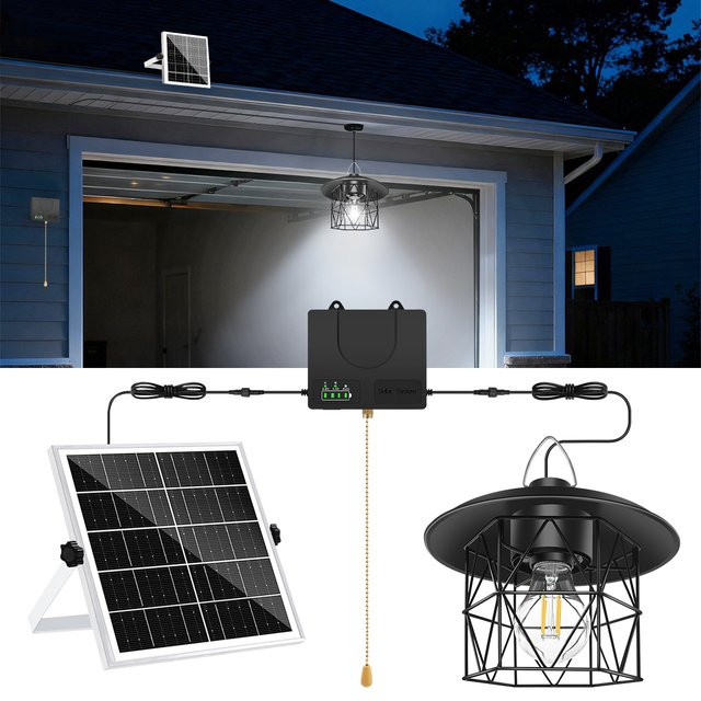 AMARYLLIS Solar-Pendelleuchte aus Metall in Schwarz, Retro-Design mit Zugschnur, IP65 wasserdicht, warmweißes Filament-Licht für Garten, Terrasse und Außenbereich - Bild 1