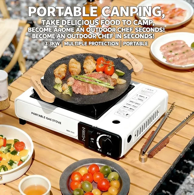BRS Tragbarer Outdoor-Gaskocher Tabletop in Weiß für Camping, Wandern und Grillen - Bild 1