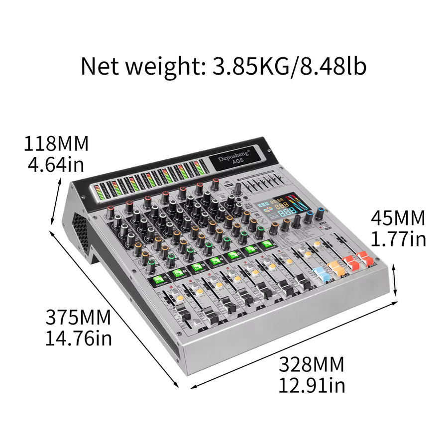 Depusheng AG8 Professionelles 8-Kanal-Mischpult mit 99 DSP Digitalen Effekten für DJ-Konsole und Bühnentechnik - Bild 4