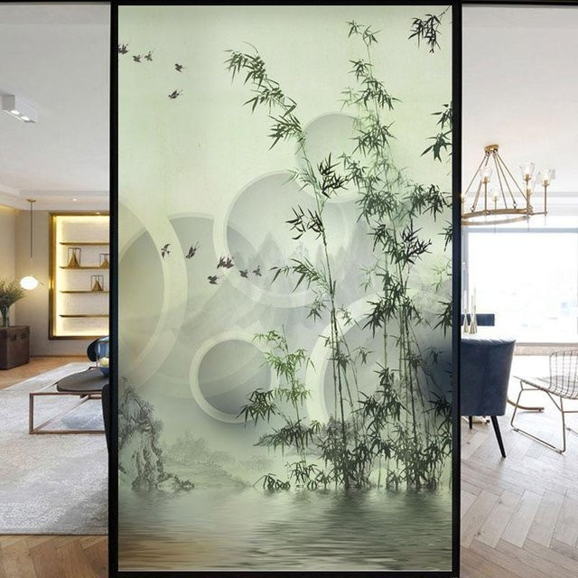 Cozy Cottage-Relax Fensterfolie mit Bambusmuster im chinesischen Stil als Sichtschutz in Weiß und Grün, Breite: 40 cm, Höhe: 100 cm - Bild 1