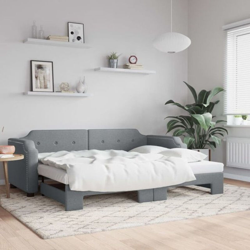 Ausziehbares Funktionsbett vidaxl in Grau aus Stoff und Metall, B/T: 100 x 200 cm - Bild 1