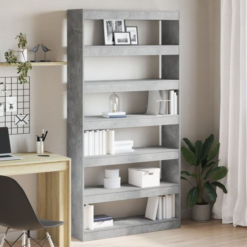 Modernes und minimalistisches Bücherregal von Vidaxl aus Holzwerkstoff in Grau, freistehend, H x B x T: 198 x 100 x 30 cm - Bild 1