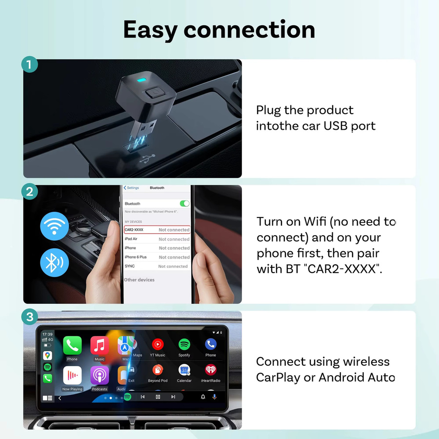 OTTOCAST MINI Dot 2-in-1 Wireless CarPlay und Android Auto USB-Adapter in Schwarz und Blau - Bild 5