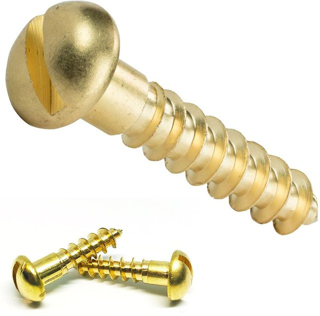 Holzschrauben aus massivem Messing mit Schlitzantrieb und rundem Kopf in Goldfarben, Durchmesser: 2,0 mm, Länge: 10,0 mm - Bild 1