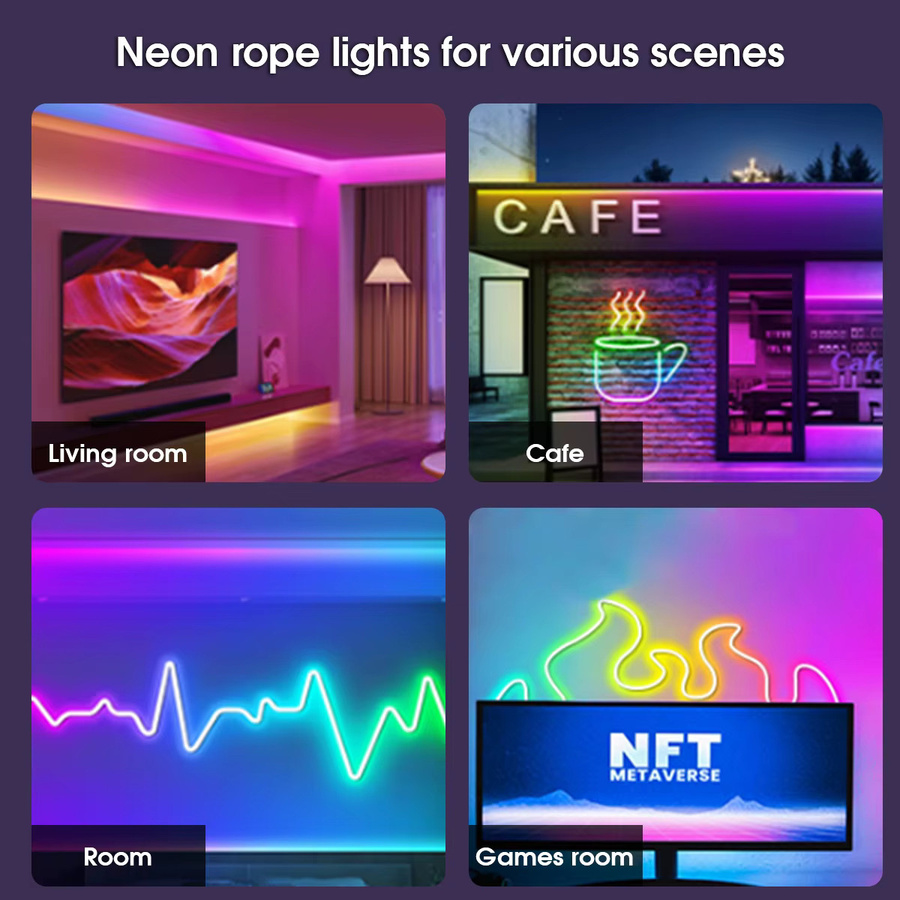 RGB LED Neon Flex Lichterkette mit App- und Fernbedienung, 24V wasserdichte Neon-Lichtschlauch-Lichterkette in Multicolour für Party und Schlafzimmer - Bild 7