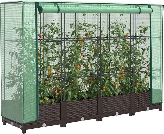 Vidaxl Erhöhtes Pflanzbeet mit Gewächshaus in Rattan-Optik, Farbe: Grün, B/T/H: 160 x 40 x 123 cm - Bild 1