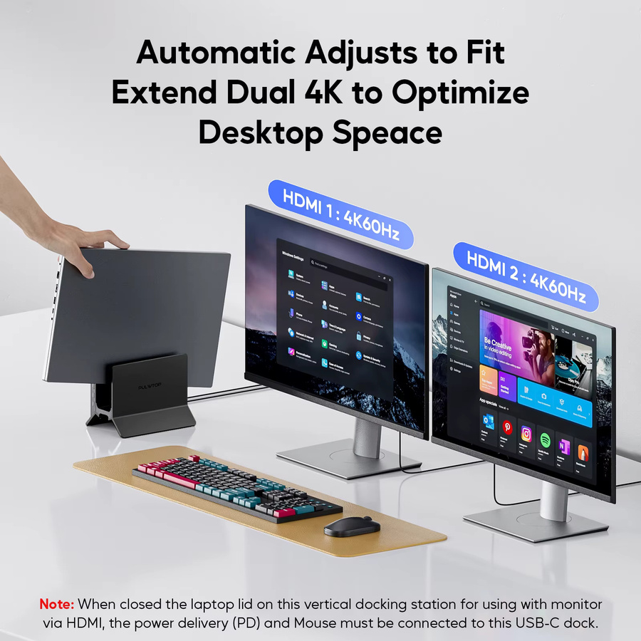 PULWTOP USB C Laptop-Dockingstation in Schwarz mit Dual-Monitor-Unterstützung, 2 HDMI 4K, USB A/C 10 Gbit/s, USB-A 5 Gbit/s und Ethernet für Typ-C-Laptops - Bild 4