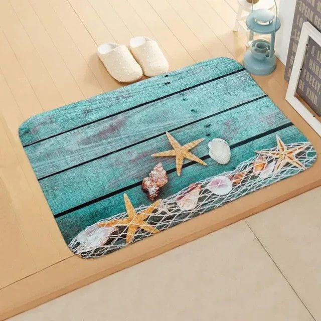 VIKAMA Willkommensteppich mit Beach Starfish Design, rutschfeste und waschbare Bodenmatte für Bad, Küche oder Garten - Bild 1