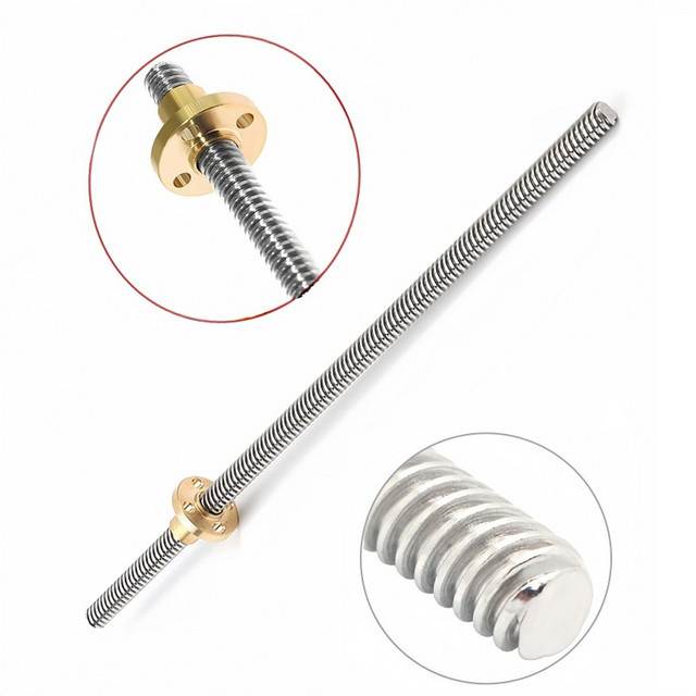 Edelstahl Trapezgewindespindel T8 mit 8mm Durchmesser und Kupfermutter, Länge: 450 mm, Silber, 3D-Drucker Zubehör - Bild 1