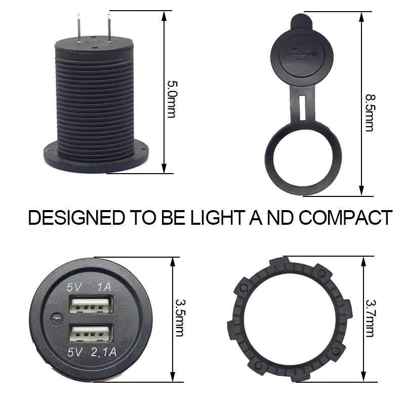 ONEGOL Dual-USB-Schnellladeadapter für Auto, Motorrad und Boot, wasserdichte Ladebuchse mit USB-A, 12/24 V, 5 V, 4,2 A, in Schwarz und Blau - Bild 3