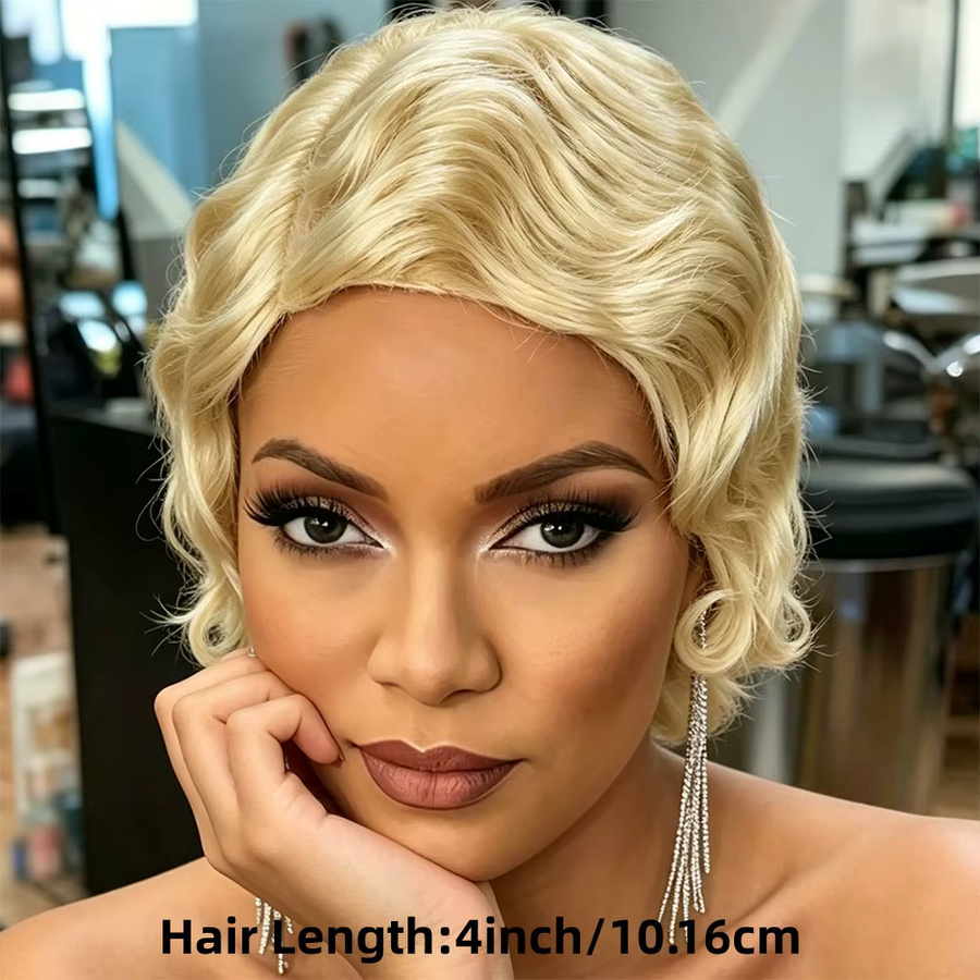 OYM HAIR Blonde Fingerwave Pixie Perücke, 613 Blonde, Echthaar-Perücke - Bild 5
