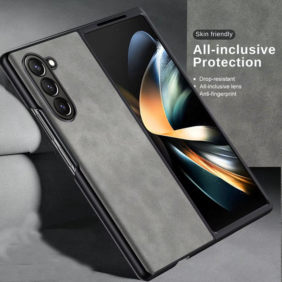 Business Lederhülle für Samsung Galaxy Z Fold 3 4 5 6 7 5G mit harter PC-Rückseite in Blau - Bild 3