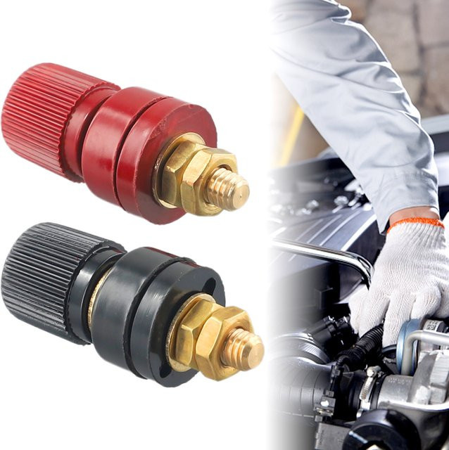SUITU Batterie-Anschlussklemmen Set Schwarz und Rot mit 6mm Messing-Bolzen für Auto und Remote-Systeme - Bild 1