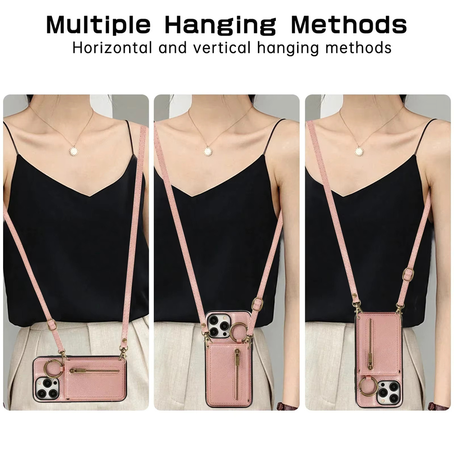 OLPAY Crossbody Brieftasche aus Leder mit Kartenhalter und Reißverschluss für iPhone in Gold - Bild 2
