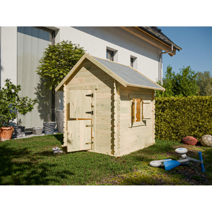 Prestige Garden Spielhaus Lois aus Blockbohlen in Beige für Kinder - Bild 2