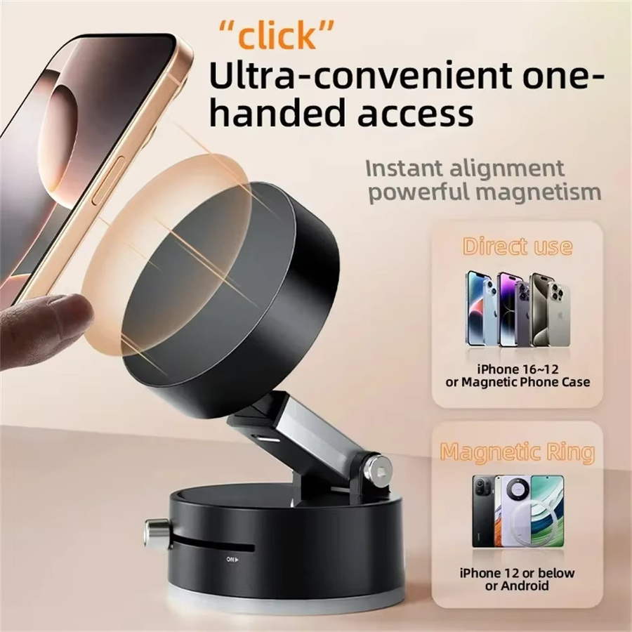 Multifunktionaler magnetischer Telefonhalter mit 360 Grad Rotation und Vakuum Saugnapf, faltbarer Lazy Ständer für Selfies und Videos in Schwarz oder Weiß - Bild 1