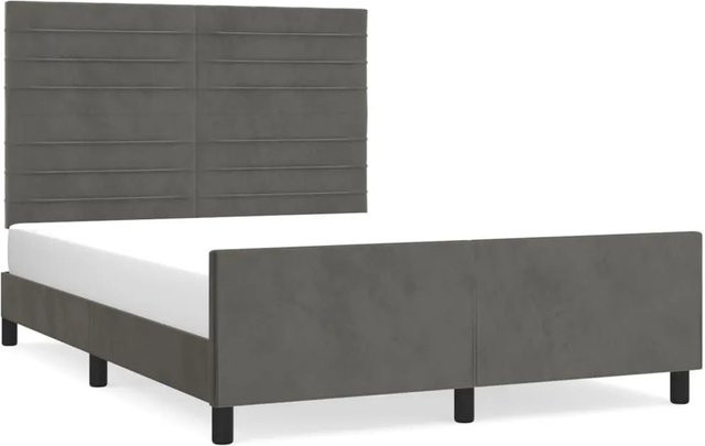 vidaXL Bettgestell mit Kopfteil aus Samt in Dunkelgrau, B/T/H: 140 x 200 x 146 cm - Bild 1