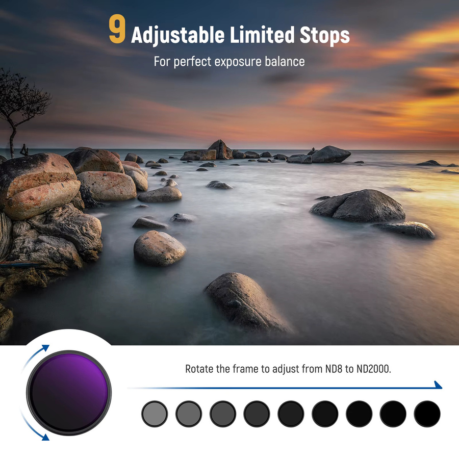 NEEWER Variabler ND-Filter ND8-2000 in Schwarz mit True Color und Hard Stop für DSLR- und spiegellose Kameras (3-11 Stopps) - Bild 3