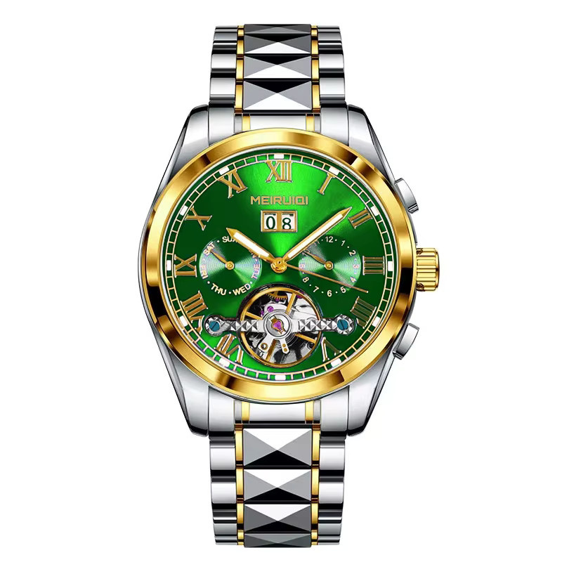 MEIRUIQI Armbanduhr, mechanisch, Gold, Grün, Herren - Bild 6