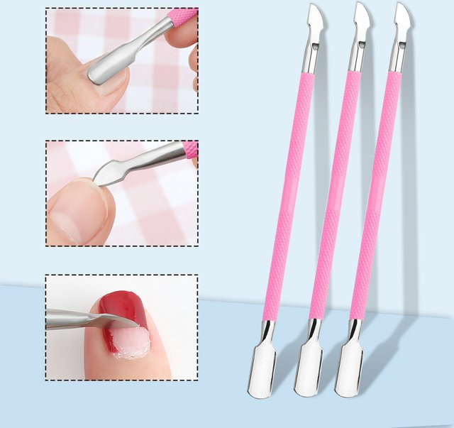 MONKIDS 3-teiliges Set Doppelköpfige Edelstahl-Pushers, Maniküre- und Peeling-Werkzeuge, Metallic, Hände und Füße - Bild 1