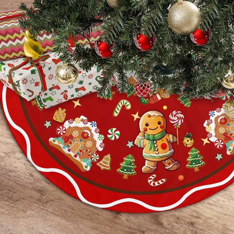 VIKAMA Weihnachtsbaum Rock mit Lebkuchenhaus-Design als winterliche Weihnachtsdekoration für dein Zuhause - Bild 2